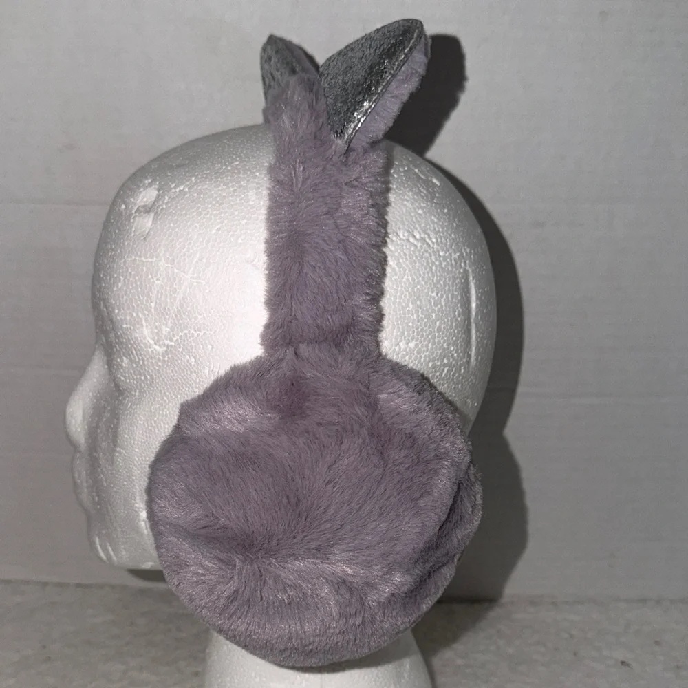 Silver and Purple Cat Ear Earmuffs Girls Winter Warm NWOT